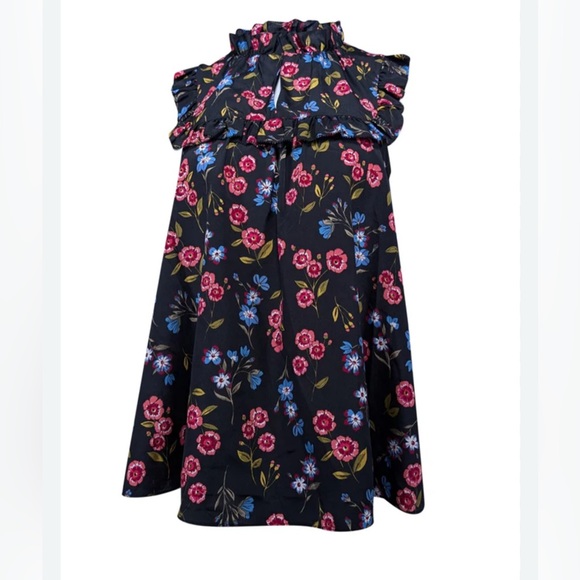 Kate Spade Live Colorfully Floral Ruffled Summer Sleeveless Festival Blouse Top - Picture 1 of 6